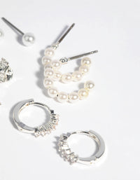 Silver Plated Diamante & Freshwater Pearl Stud Earring Pack - link has visual effect only