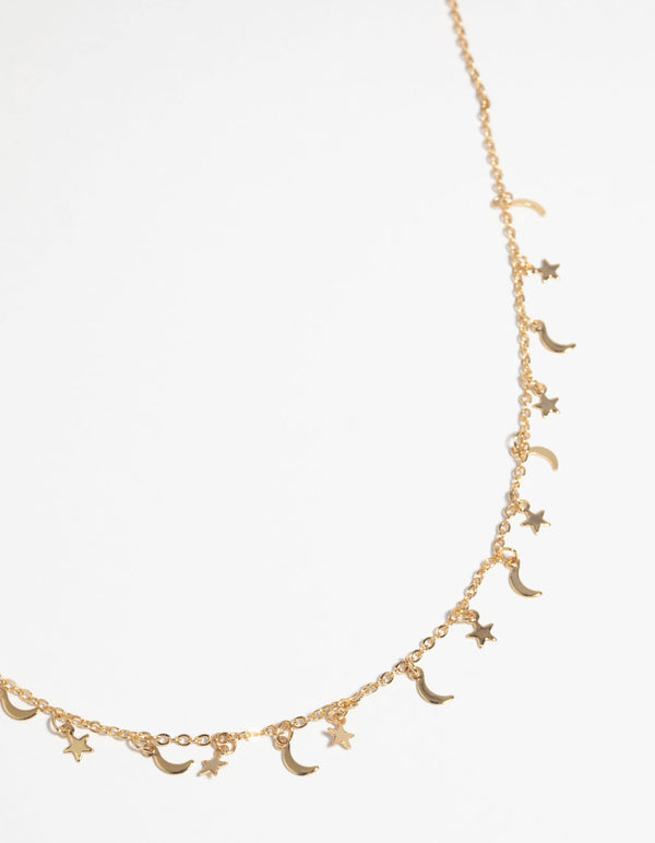 Gold Plated Star & Moon Necklace