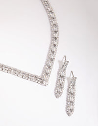 Silver Cubic Zirconia Statement Necklace & Earrings Set - link has visual effect only