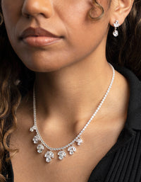 Silver Cubic Zirconia Marquise Statement Necklace & Earrings Set - link has visual effect only