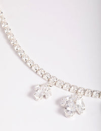 Silver Cubic Zirconia Marquise Statement Necklace & Earrings Set - link has visual effect only