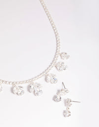 Silver Cubic Zirconia Marquise Statement Necklace & Earrings Set - link has visual effect only