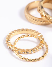 Gold Plated Diamante & Pearl Mixed Band Ring Stack 5-Pack - link has visual effect only