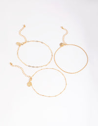 Gold Plated Fine Chain Anklet Set - link has visual effect only