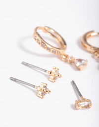 Gold Cubic Zirconia Dainty Stud & Huggie Earring Stack Pack - link has visual effect only