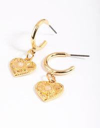 Gold Plated Rose Quartz Heart Hoop Earrings - link has visual effect only