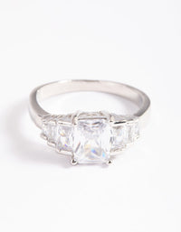 Rhodium Cubic Zirconia Princess Ring - link has visual effect only