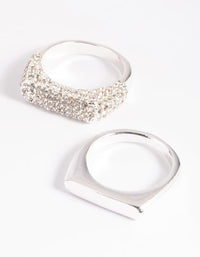 Silver Plated Diamante Smooth Ring Set - link has visual effect only