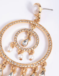 Gold Diamante Circular Vintage Drop Earrings - link has visual effect only