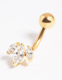 Gold Plated Surgical Steel Diamante Marquise Belly Bar - link has visual effect only