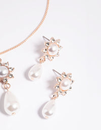 Rose Gold Pearl Flower Necklace & Earrings Set - link has visual effect only