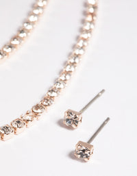 Rose Gold Diamante Layered Necklace & Earrings Set - link has visual effect only