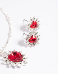 Red Heart Stone Necklace & Earrings Set - link has visual effect only