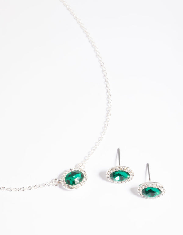 Green Stone Necklace & Earrings Set