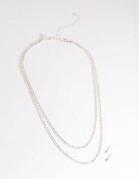 Silver Diamante Layered Necklace & Earrings Set - link has visual effect only