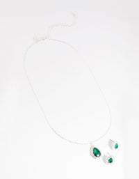 Green Pear Stone Necklace & Earrings Set - link has visual effect only