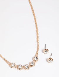 Gold Diamante Chain Necklace & Earrings Set - link has visual effect only