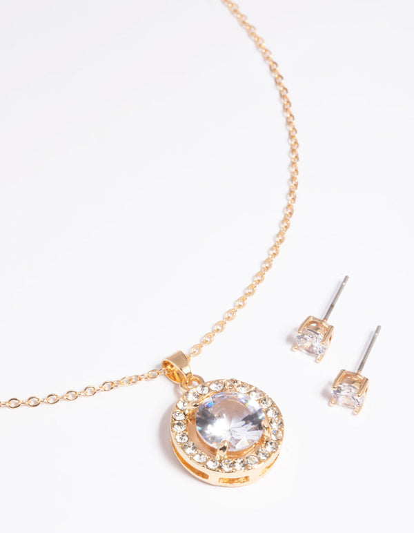 Gold Diamante Stone Necklace & Earrings Set