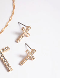 Gold Diamante Cross Necklace & Earrings Set - link has visual effect only