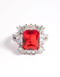 Rhodium Cubic Zirconia Red Asscher Ring - link has visual effect only