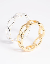 Gold Plated Double Chain Ring - link has visual effect only