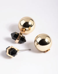 Gold & Black Sandwich Stud Earrings - link has visual effect only