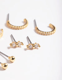 Gold Plated Cubic Zirconia Dainty Earring Pack - link has visual effect only