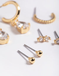 Gold Plated Cubic Zirconia Dainty Earring Pack - link has visual effect only