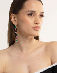 Gold Long Mixed Stone Drop Earrings - link has visual effect only