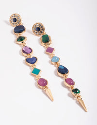 Gold Long Mixed Stone Drop Earrings - link has visual effect only