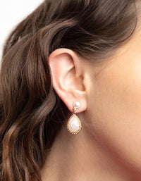 Gold Pearl Neutral Stone Drop Earrings - link has visual effect only