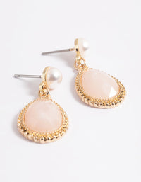 Gold Pearl Neutral Stone Drop Earrings - link has visual effect only