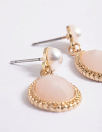 Gold Pearl Neutral Stone Drop Earrings - link has visual effect only