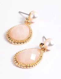 Gold Pearl Neutral Stone Drop Earrings - link has visual effect only