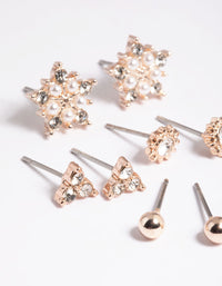 Rose Gold Diamante Pear Flower Stud Earrings 5-Pack - link has visual effect only