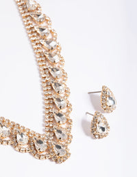 Gold Teardrop Cupchain Tassel Earring & Necklace Set - link has visual effect only