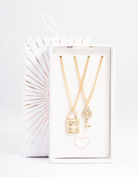 Gold Diamante Lock & Key Necklace Pack - link has visual effect only