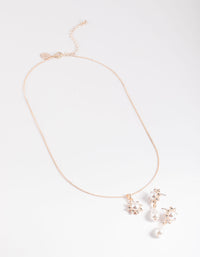 Rose Gold Pearl Flower Necklace & Drop Earrings - link has visual effect only