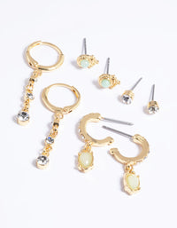 Gold Plated Green Diamante Earring Pack - link has visual effect only