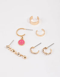 Gold Smiley Earrings 6-Pack - link has visual effect only