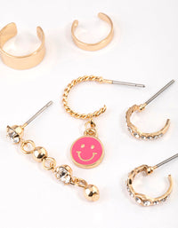 Gold Smiley Earrings 6-Pack - link has visual effect only