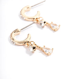 Gold Diamante Two Drop Mini Hoop Earrings - link has visual effect only