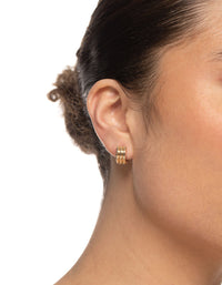 Gold Three Line Detail Huggie Earrings - link has visual effect only