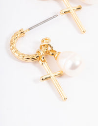 Gold Plated Cross & Freshwater Pearl Hoop Earrings - link has visual effect only