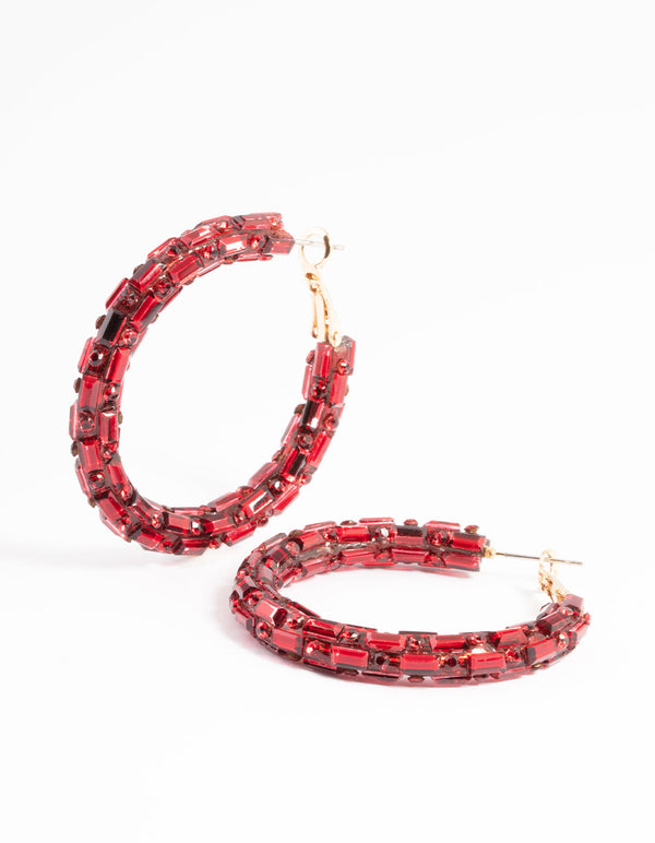 Red Diamante Mix Hoop Earrings