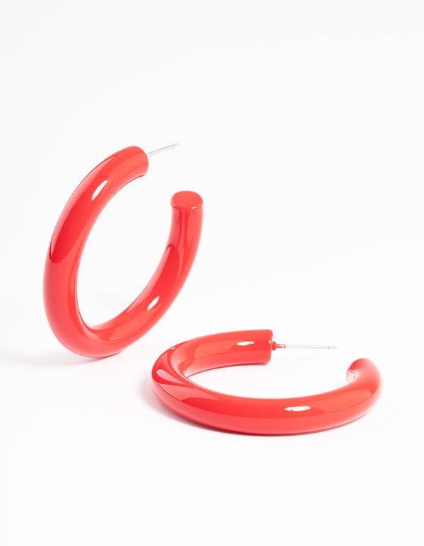 Red Enamel Coated Hoop Earrings