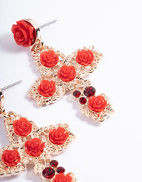 Red Gold Filigree Cross Drop Earrings - link has visual effect only