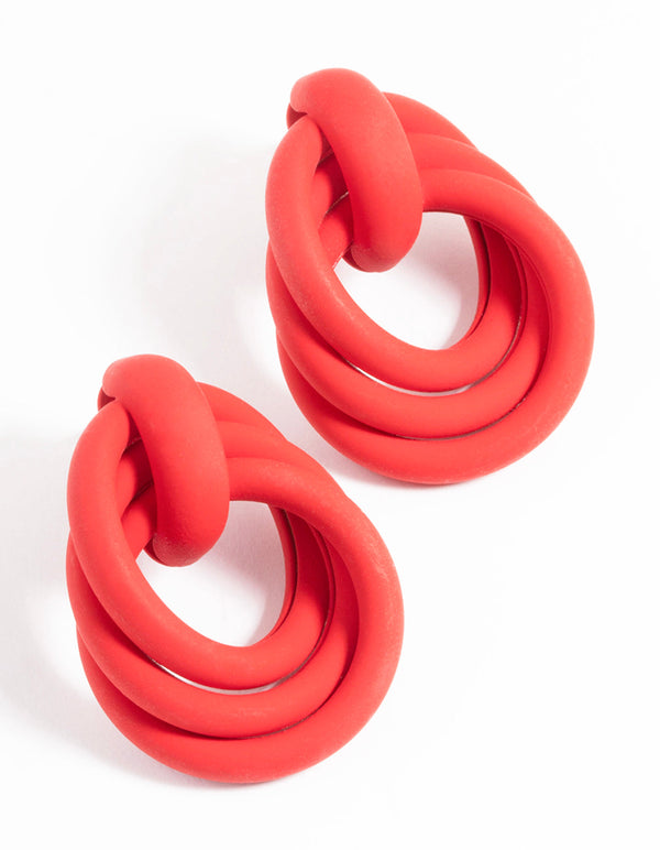 Red Mini Textured Knot Drop Earrings