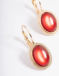 Red Oval Stone Huggie Earrings - link has visual effect only