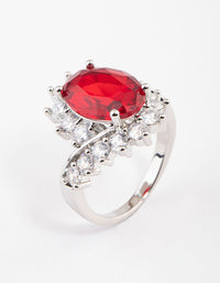 Rhodium Cubic Zirconia Vintage Red Oval Ring - link has visual effect only